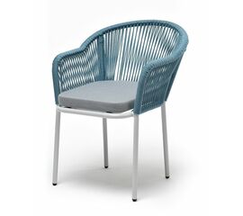 "Лион" стул плетеный из роупа, каркас из стали светло-серый (RAL7035) муар, роуп бирюзовый круглый, ткань светло-серая | Интернет магазин мебели и декора LifeDekor