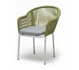 "Лион" стул плетеный из роупа, каркас из стали светло-серый (RAL7035) муар, роуп салатовый меланж круглый, ткань светло-серая | Интернет магазин мебели и декора LifeDekor