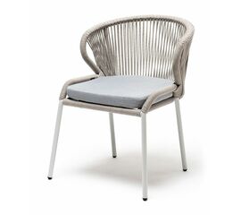 "Милан" стул плетеный из роупа, каркас алюминий светло-серый (RAL7035) муар, роуп серый меланж круглый, ткань светло-серая | Интернет магазин мебели и декора LifeDekor