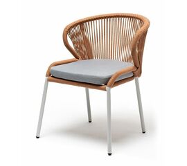 "Милан" стул плетеный из роупа, каркас алюминий светло-серый (RAL7035) муар, роуп оранжевый меланж круглый, ткань светло-серая | Интернет магазин мебели и декора LifeDekor