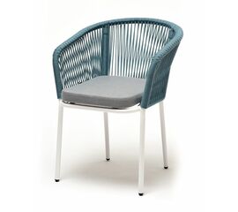 "Марсель" стул плетеный из роупа, каркас алюминий светло-серый (RAL7035) муар, роуп бирюзовый круглый, ткань светло-серая | Интернет магазин мебели и декора LifeDekor