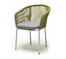 "Марсель" стул плетеный из роупа, каркас алюминий светло-серый (RAL7035) шагрень, роуп салатовый меланж круглый, ткань светло-серая | Интернет магазин мебели и декора LifeDekor