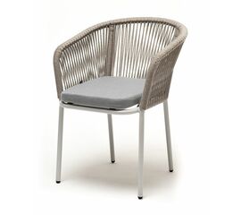 "Марсель" стул плетеный из роупа, каркас алюминий светло-серый (RAL7035) муар, роуп серый меланж круглый, ткань светло-серая | Интернет магазин мебели и декора LifeDekor