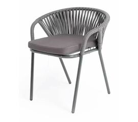 "Женева" стул плетеный из роупа, каркас алюминий темно-серый (RAL7024) муар, роуп серый 15мм, ткань серая 017 | Интернет магазин мебели и декора LifeDekor