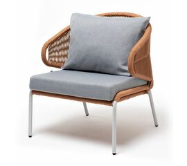 "Милан" кресло плетеное из роупа, каркас алюминий светло-серый (RAL7035) муар, роуп оранжевый меланж круглый, ткань светло-серая | Интернет магазин мебели и декора LifeDekor