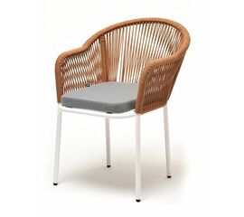 "Лион" стул плетеный из роупа, каркас из стали светло-серый (RAL7035) муар, роуп оранжевый меланж круглый, ткань светло-серая | Интернет магазин мебели и декора LifeDekor