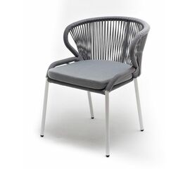 "Милан" стул плетеный из роупа, каркас алюминий белый муар, роуп светло-серый круглый, ткань светло-серая | Интернет магазин мебели и декора LifeDekor