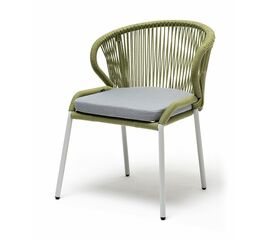 "Милан" стул плетеный из роупа, каркас алюминий светло-серый (RAL7035) муар, роуп салатовый меланж круглый, ткань светло-серая | Интернет магазин мебели и декора LifeDekor