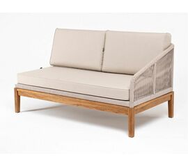 "Канны" левый модуль плетеный из роупа, основание дуб, роуп бежевый круглый, ткань бежевая 052 | Интернет магазин мебели и декора LifeDekor