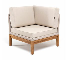 "Канны" угловой модуль плетеный из роупа, основание дуб, роуп бежевый круглый, ткань бежевая 052 | Интернет магазин мебели и декора LifeDekor