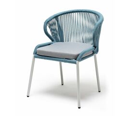 "Милан" стул плетеный из роупа, каркас алюминий светло-серый (RAL7035) муар, роуп бирюзовый круглый, ткань светло-серая | Интернет магазин мебели и декора LifeDekor