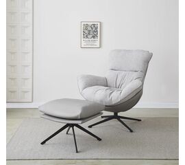 Комплект кресло HUG светло-серый, экокожа, шенилл с оттоманкой светло-серый, экокожа | Интернет магазин мебели и декора LifeDekor