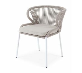 "Милан" стул плетеный из роупа, каркас алюминий белый муар, роуп бежевый круглый, ткань бежевая 052 | Интернет магазин мебели и декора LifeDekor