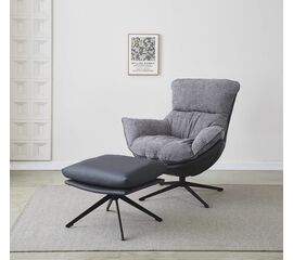 Комплект кресло HUG тёмно-серый, экокожа, шенилл с оттоманкой тёмно-серый, экокожа | Интернет магазин мебели и декора LifeDekor