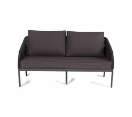 "Канны" диван 2-местный плетеный из роупа, каркас алюминий светло-серый (RAL7035) муар, роуп бирюзовый круглый, ткань светло-серая | Интернет магазин мебели и декора LifeDekor