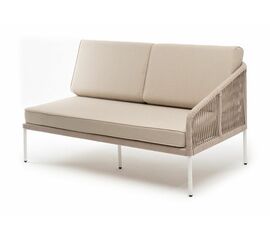 "Канны" левый модуль плетеный из роупа, каркас алюминий белый муар, роуп бежевый круглый, ткань бежевая 15052 | Интернет магазин мебели и декора LifeDekor