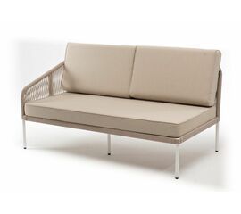 "Канны" правый модуль плетеный из роупа, каркас алюминий белый муар, роуп бежевый круглый, ткань бежевая 15052 | Интернет магазин мебели и декора LifeDekor