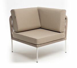 "Канны" угловой модуль плетеный из роупа, каркас алюминий белый муар, роуп бежевый круглый, ткань бежевая 15052 | Интернет магазин мебели и декора LifeDekor