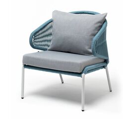 "Милан" кресло плетеное из роупа, каркас алюминий светло-серый (RAL7035) муар, роуп бирюзовый круглый, ткань светло-серая | Интернет магазин мебели и декора LifeDekor