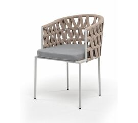 "Диего" стул плетеный из роупа, каркас из стали светло-серый (RAL7035) муар, роуп бежевый круглый, ткань светло-серая | Интернет магазин мебели и декора LifeDekor