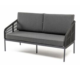 "Канны" диван 2-местный плетеный из роупа, каркас алюминий темно-серый (RAL7024) муар, роуп темно-серый круглый, ткань темно-серая 027, выс. посадки45 | Интернет магазин мебели и декора LifeDekor