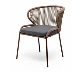 "Милан" стул плетеный из роупа, каркас алюминий коричневый (RAL8016) муар, роуп коричневый круглый, ткань темно-серая 027 | Интернет магазин мебели и декора LifeDekor