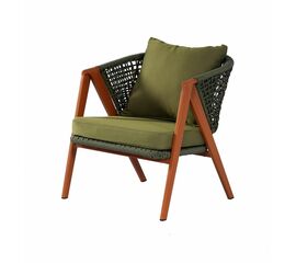 "Амстердам" кресло плетеное из роупа, каркас алюминий, роуп зеленый круглый, ткань зеленая | Интернет магазин мебели и декора LifeDekor