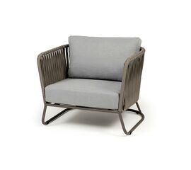 "Багамы" кресло плетеное из роупа, каркас алюминий бежево-серый (RAL7006) муар, роуп серо-коричневый 23мм, ткань светло-серая | Интернет магазин мебели и декора LifeDekor