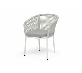 "Марсель" стул плетеный из роупа, каркас алюминий белый муар, роуп светло-серый меланж круглый tex, ткань светло-серая | Интернет магазин мебели и декора LifeDekor