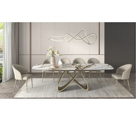 Стол PALACIO 180  KL-188 Контрастный мрамор матовый, итальянская керамика/ Шампань, ®DISAUR | Интернет магазин мебели и декора LifeDekor