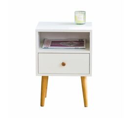 Тумба прикроватная Komo-1 (380х306х520 мм, ЛДСП Белый 16 мм, ножки береза) | Интернет магазин мебели и декора LifeDekor