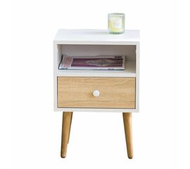 Тумба прикроватная Komo-1 (380х306х520 мм, ЛДСП Белый/Сонома 16 мм, ножки береза) | Интернет магазин мебели и декора LifeDekor