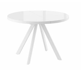 Стол круглый раздвижной со стеклом "RONDO-110"  (Белый оптивайт/Белый) 110(145), | Интернет магазин мебели и декора LifeDekor