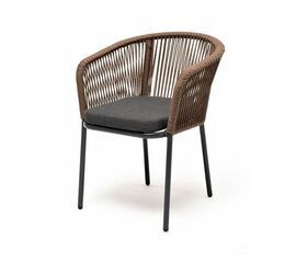 "Марсель" стул плетеный из роупа, каркас алюминий серый (RAL7022) шагрень, роуп коричневый круглый, ткань темно-серая 019 | Интернет магазин мебели и декора LifeDekor