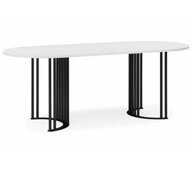 Стол деревянный Хьюго О 200 х 90 белая шагрень пленка / черные ноги | Интернет магазин мебели и декора LifeDekor