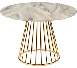 Стол Liverpool диам.100см, керамогранит белый мрамор с золотистыми ножками | Интернет магазин мебели и декора LifeDekor