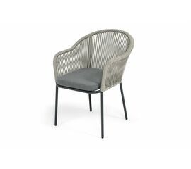"Лион" стул плетеный из роупа, каркас из стали темно-серый (RAL7024) муар, роуп серый меланж круглый, ткань серая 017 | Интернет магазин мебели и декора LifeDekor