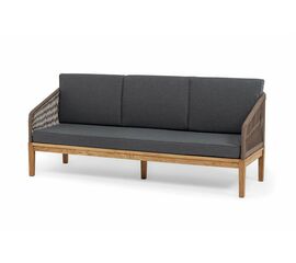 "Канны" диван 3-местный плетеный из роупа, основание дуб, роуп коричневый круглый, ткань темно-серая 027 | Интернет магазин мебели и декора LifeDekor