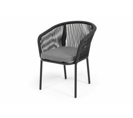 "Марсель" стул плетеный из роупа, каркас алюминий черный муар, роуп темно-серый круглый, ткань темно-серая 027 | Интернет магазин мебели и декора LifeDekor