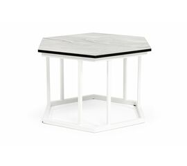 "Женева" интерьерный стол из HPL шестиугольный, D50, H35, цвет "мрамор пепел", каркас из стали белый муар | Интернет магазин мебели и декора LifeDekor