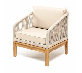 "Канны" кресло плетеное из роупа, основание дуб, роуп бежевый круглый, ткань бежевая 15052 | Интернет магазин мебели и декора LifeDekor