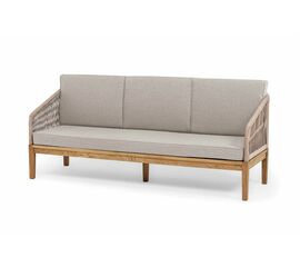 "Канны" диван 3-местный плетеный из роупа, основание дуб, роуп бежевый круглый, ткань бежевая 15052 | Интернет магазин мебели и декора LifeDekor