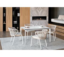 "Малага" обеденная группа на 4 персоны со стульями "Милан", каркас белый, роуп бежевый | Интернет магазин мебели и декора LifeDekor