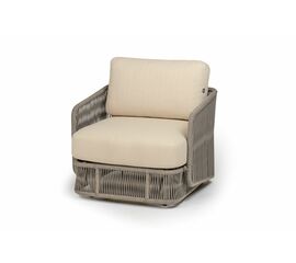 "Альбано" кресло плетеное из роупа, каркас алюминий светло-серый (RAL7035) муар, роуп серый меланж круглый, ткань Mossle светло-бежевая | Интернет магазин мебели и декора LifeDekor