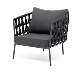 "Диего" кресло плетеное из роупа, каркас алюминий темно-серый (RAL7024) муар, роуп темно-серый круглый, ткань темно-серая 027 | Интернет магазин мебели и декора LifeDekor