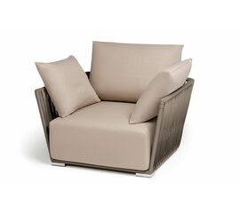 "Касабланка" кресло плетеное из роупа, каркас алюминий белый, роуп бежевый 20мм, ткань бежевая | Интернет магазин мебели и декора LifeDekor