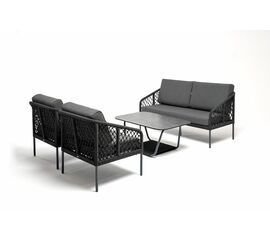 "Канны" лаунж-зона 4-местная из роупа узелкового плетения, каркас алюминий, роуп темно-серый | Интернет магазин мебели и декора LifeDekor