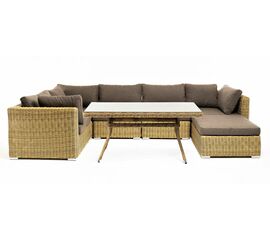"Лунго" обеденная группа угловая из искусственного ротанга, цвет соломенный | Интернет магазин мебели и декора LifeDekor