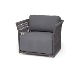 "Лугано" кресло плетеное из роупа, каркас алюминий темно-серый (RAL7024) муар, роуп темно-серый круглый, ткань темно-серая YB25-0027 | Интернет магазин мебели и декора LifeDekor