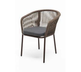 "Марсель" стул плетеный из роупа, каркас алюминий коричневый (RAL8016) муар, роуп коричневый круглый, ткань темно-серая 027 | Интернет магазин мебели и декора LifeDekor